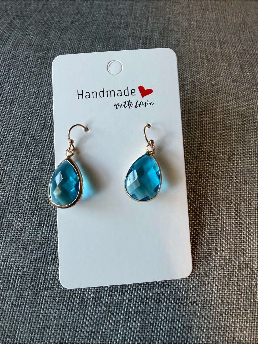 Handmade Blue Crystal Teardrop Dangle Earrings -